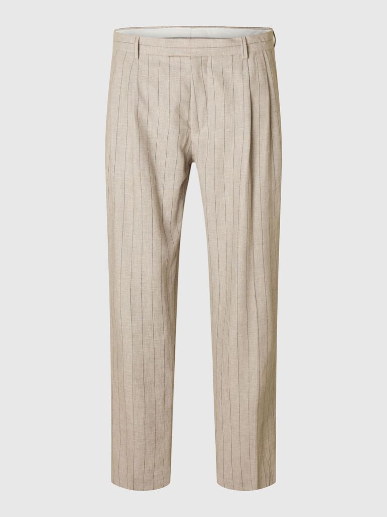 Beige Striped Tailored Trousers