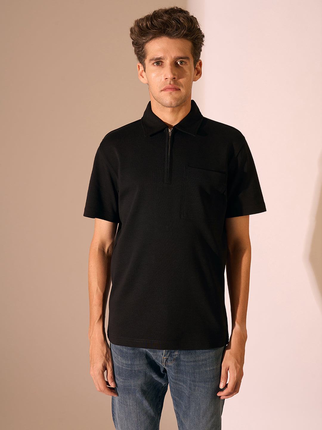 Zip Detail Organic Cotton Polo