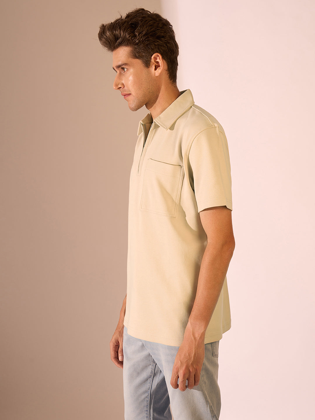 Zip Detail Organic Cotton Polo