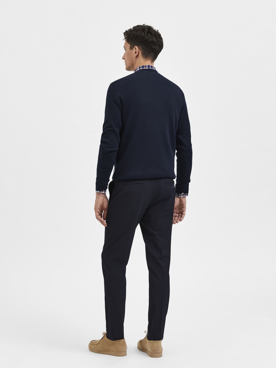 Navy Blue Mid Rise Tailored Trousers