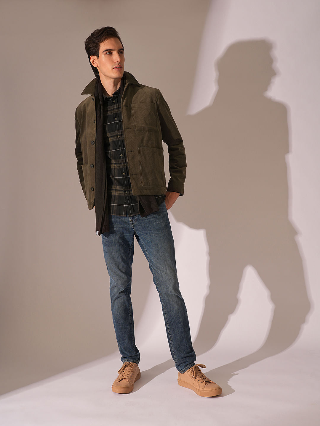 Navy Blue Flannel Check Overshirt