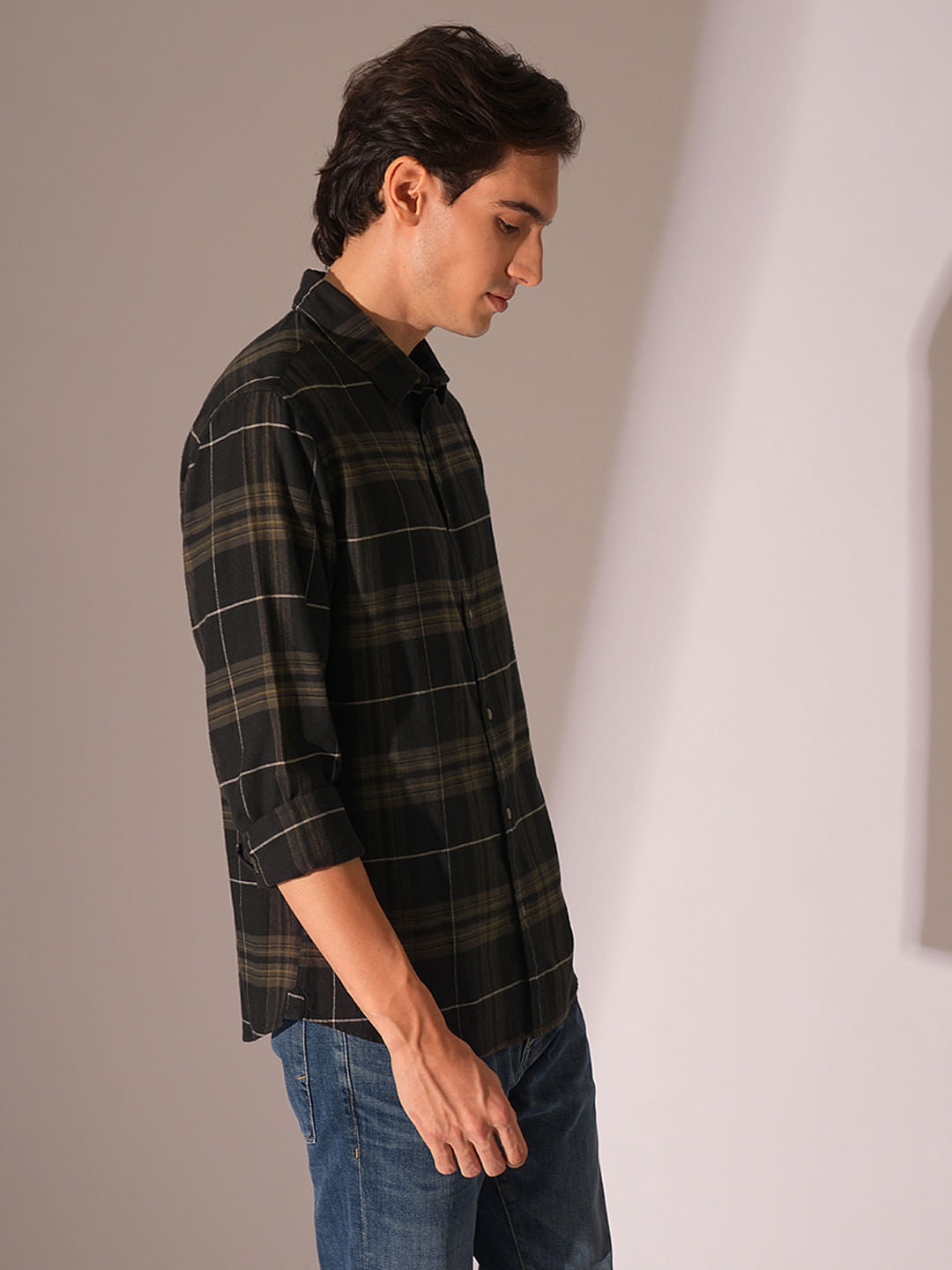 Navy Blue Flannel Check Overshirt