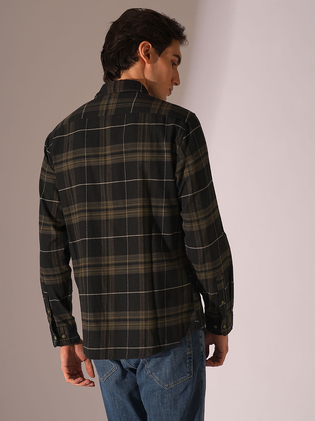 Navy Blue Flannel Check Overshirt