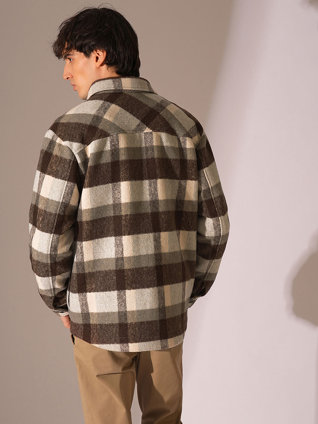 Brown Check Print Shacket