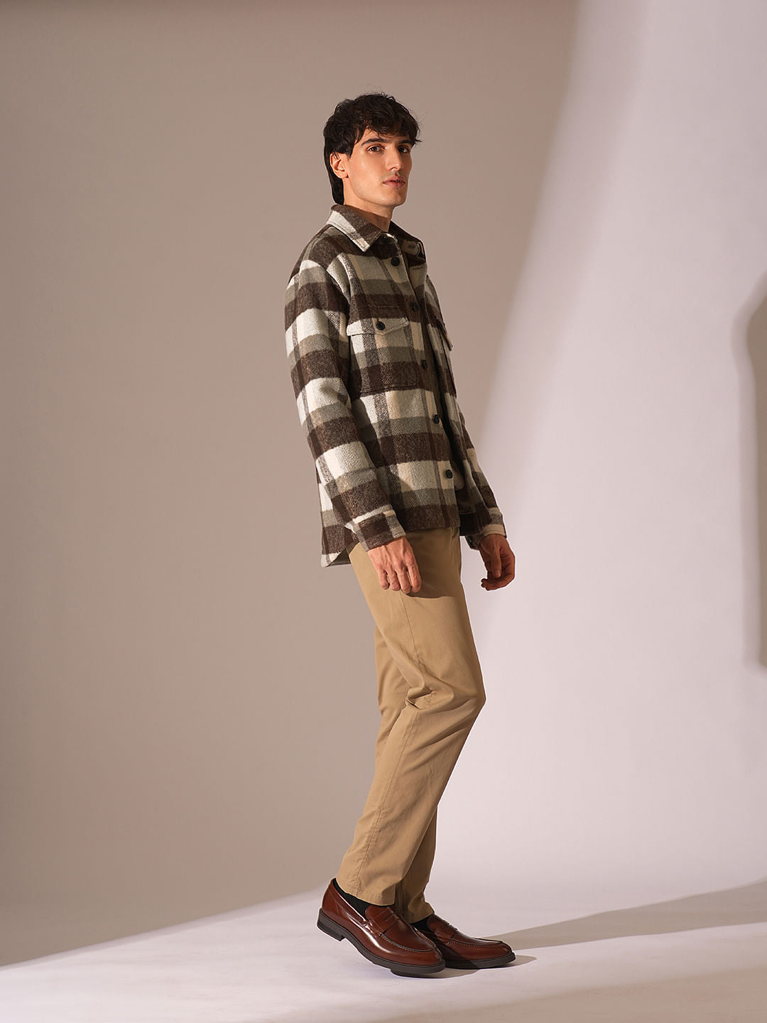 Brown Check Print Shacket