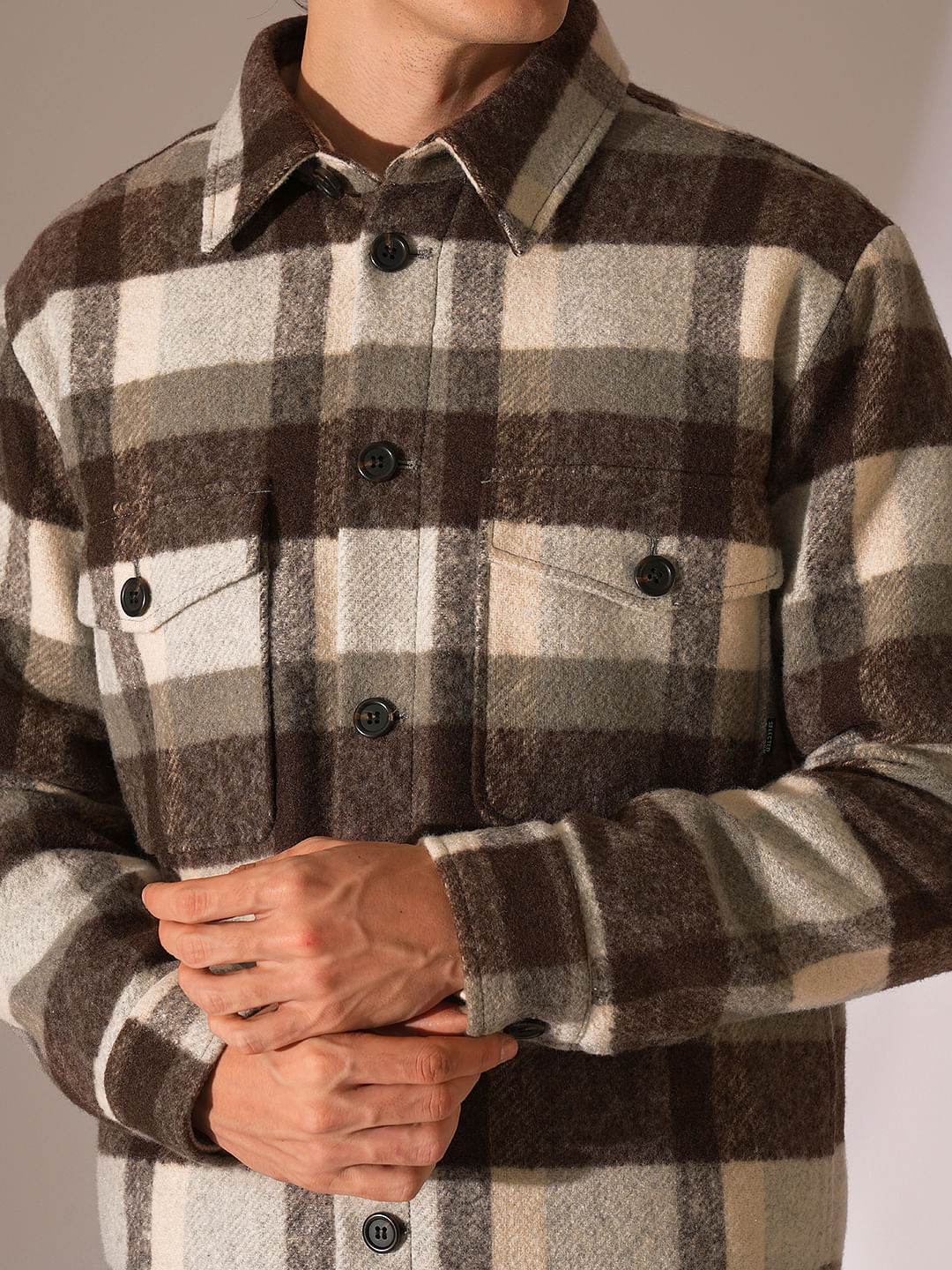 Brown Check Print Shacket