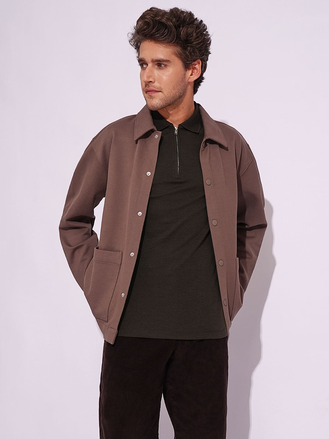 Brown Organic Cotton Zipped Polo