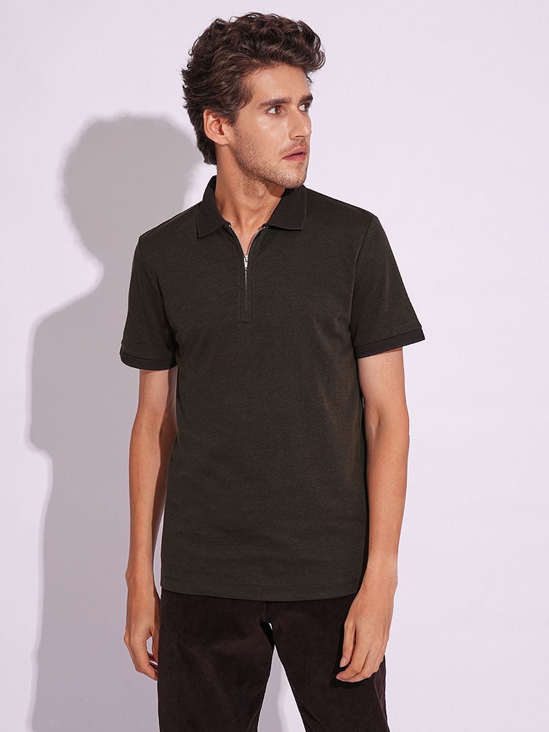 Brown Organic Cotton Zipped Polo
