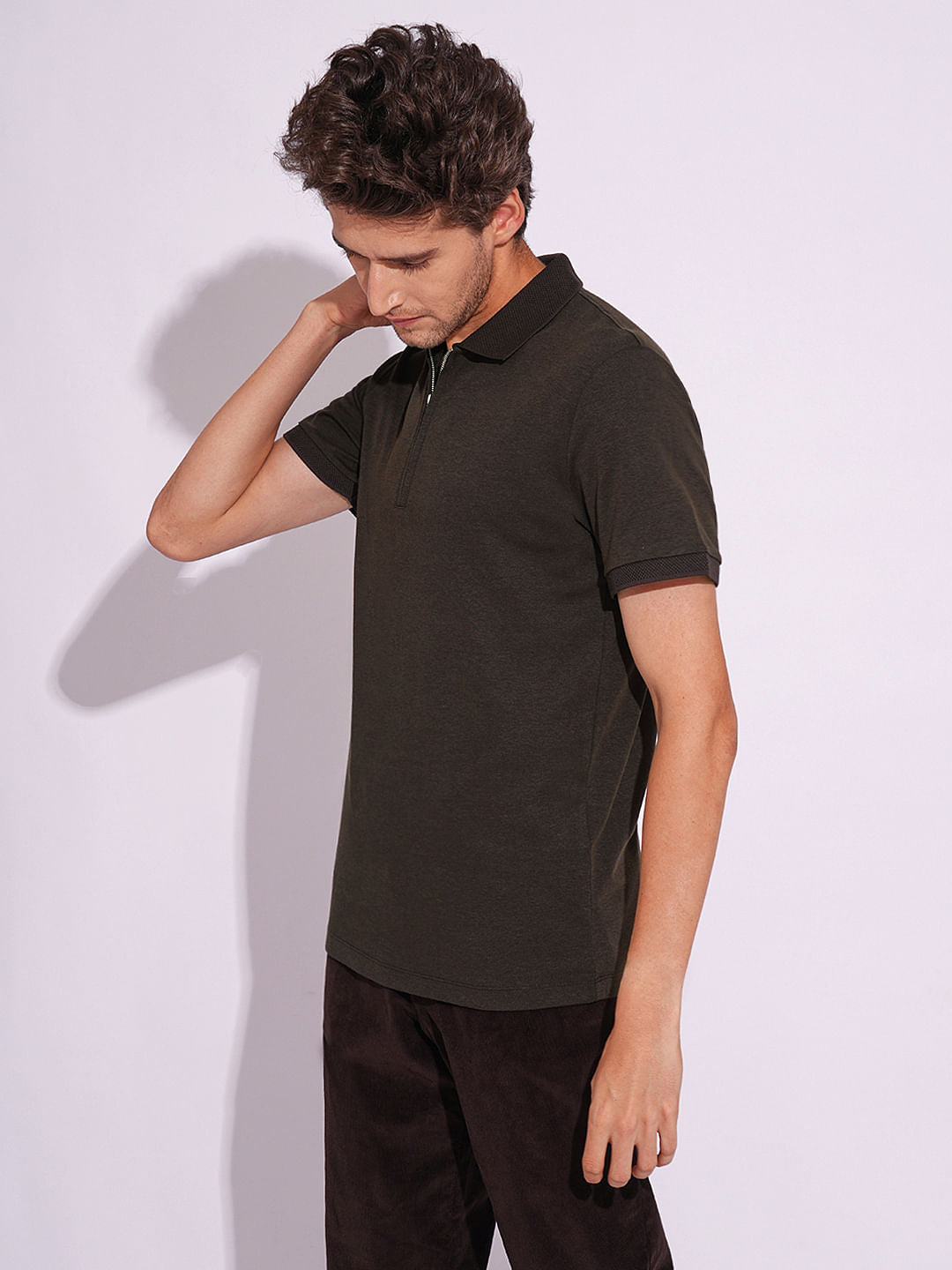Brown Organic Cotton Zipped Polo