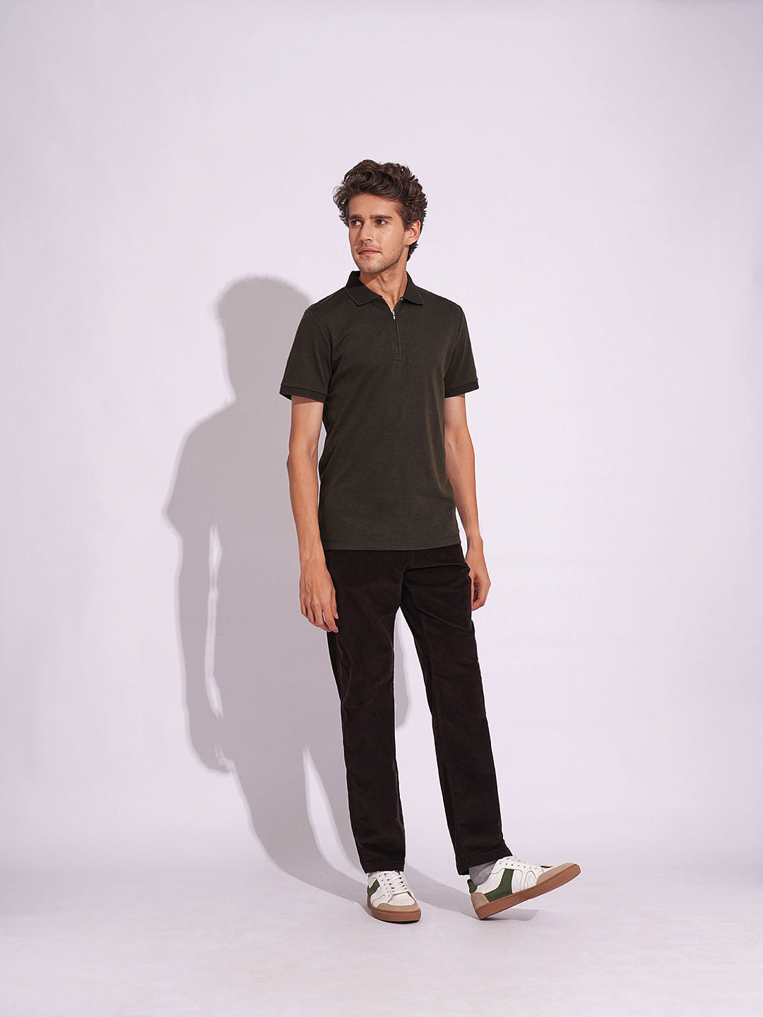 Brown Organic Cotton Zipped Polo
