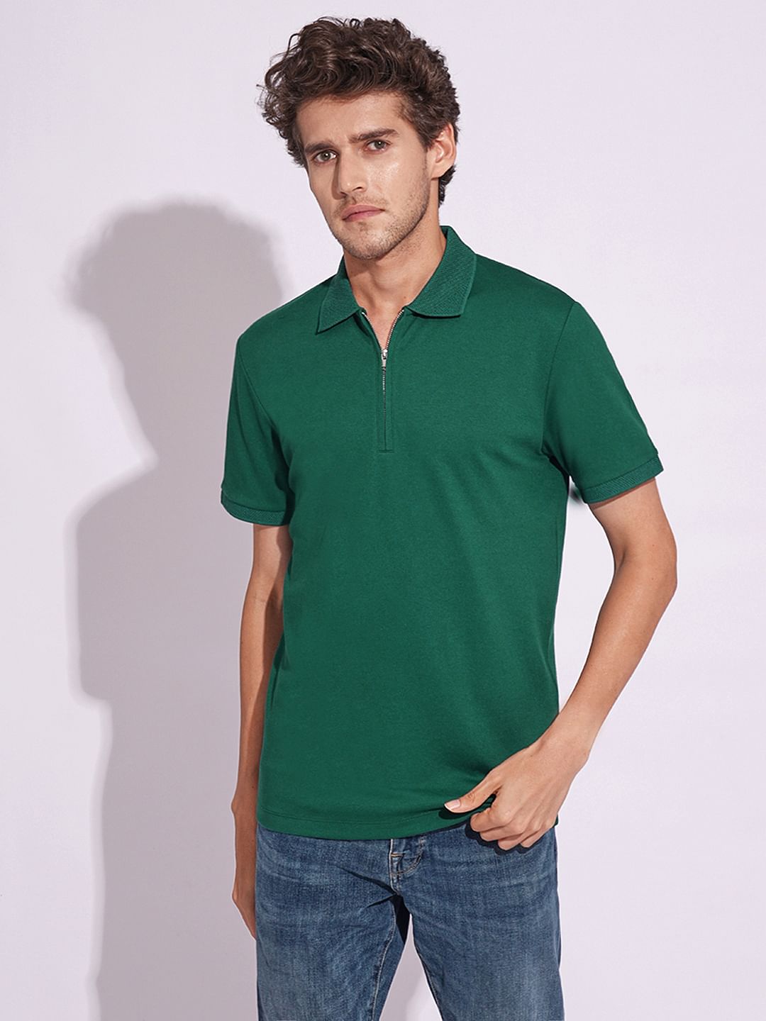 Green Organic Cotton Zipped Polo