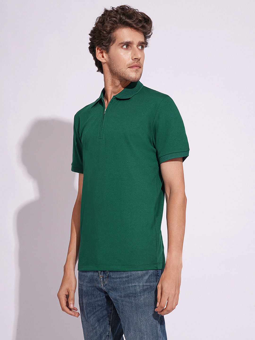 Green Organic Cotton Zipped Polo