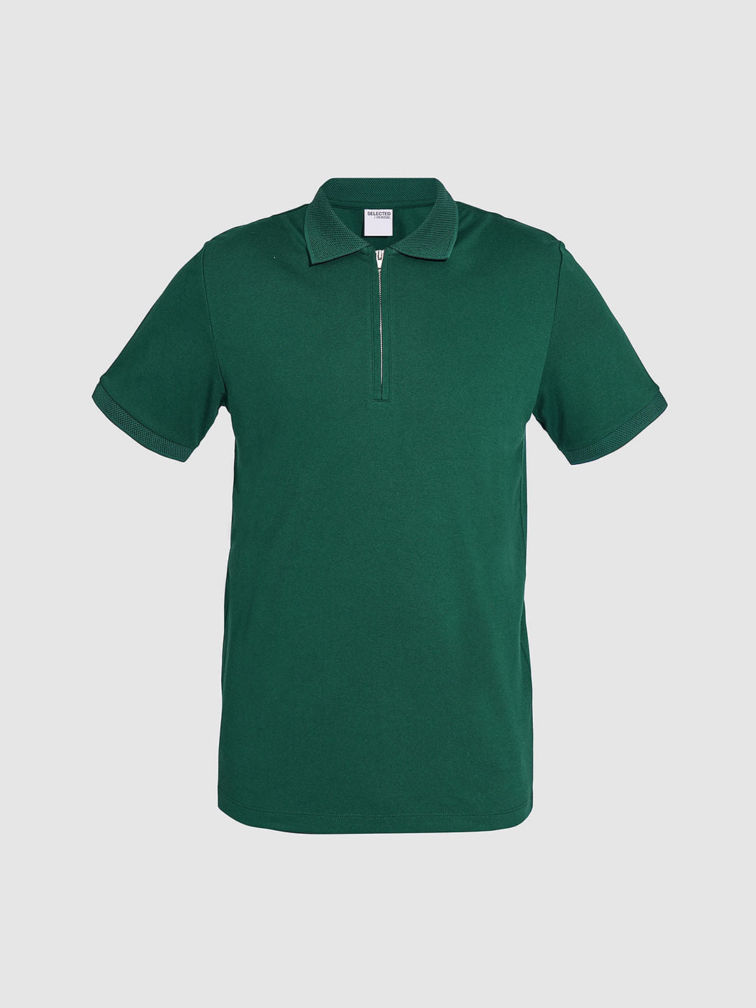 Green Organic Cotton Zipped Polo