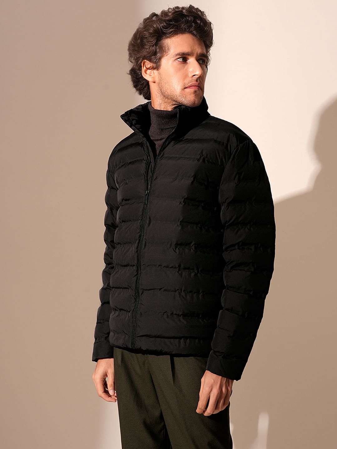 Blue High Neck Quilted Jacket