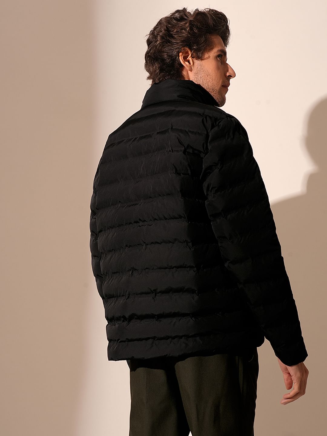 Blue High Neck Quilted Jacket