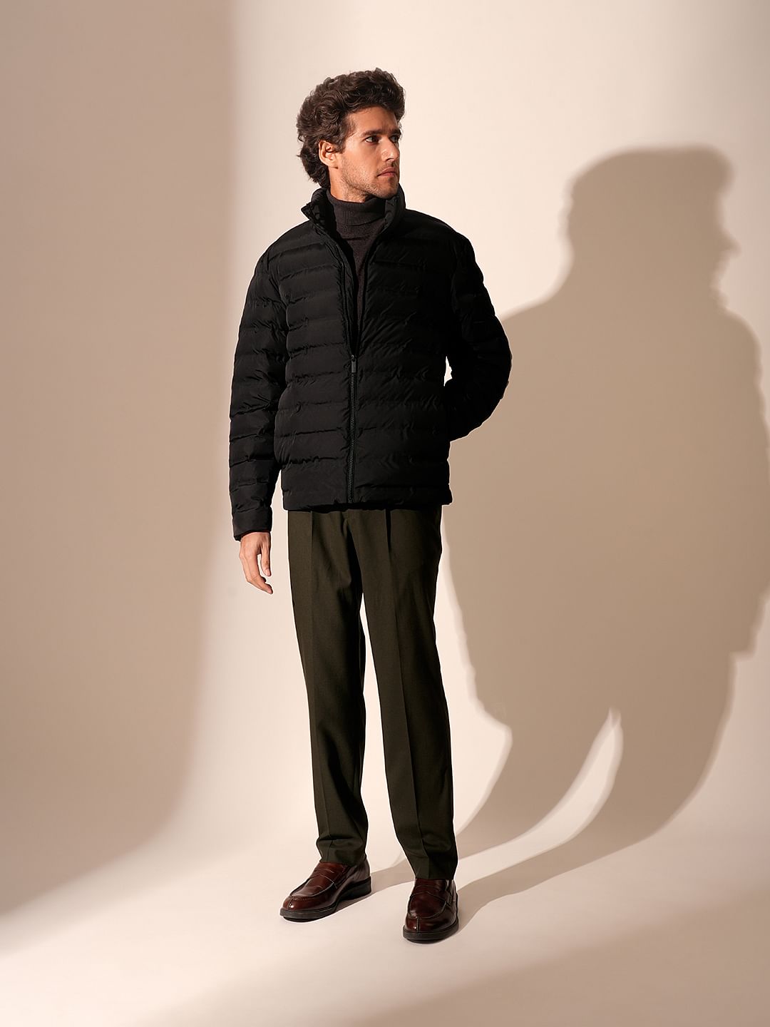 Blue High Neck Quilted Jacket