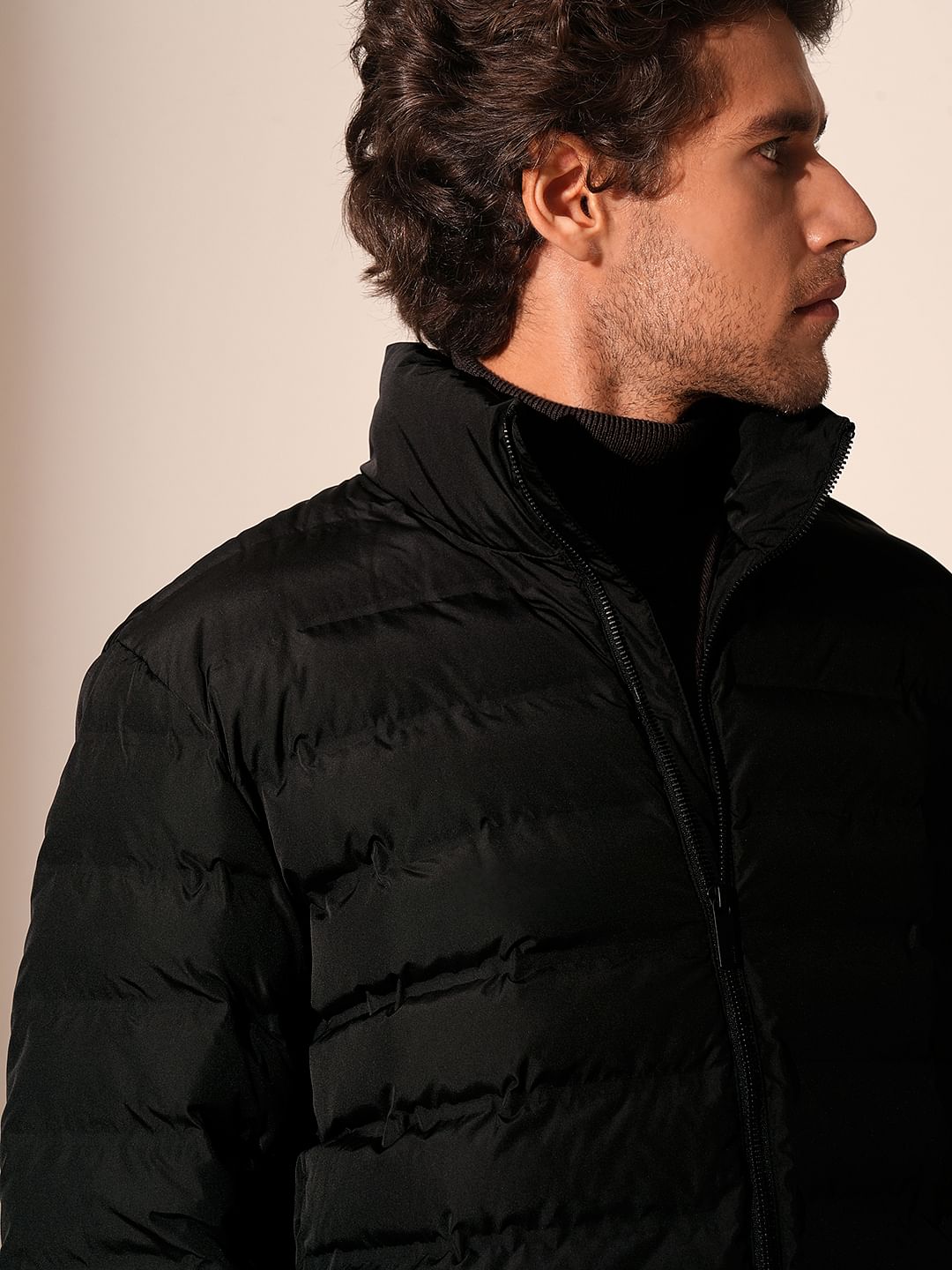 Blue High Neck Quilted Jacket