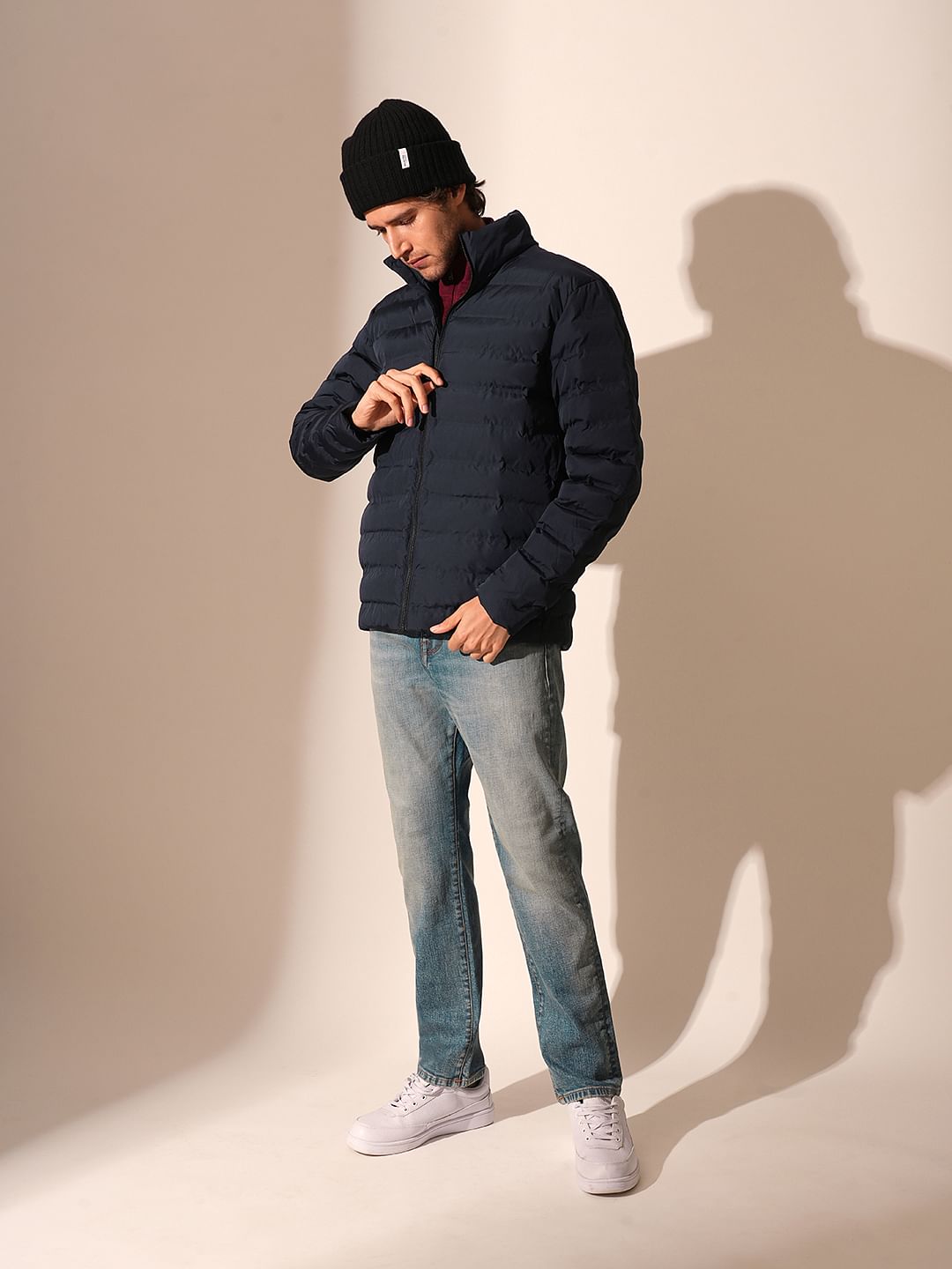 Blue High Neck Quilted Jacket