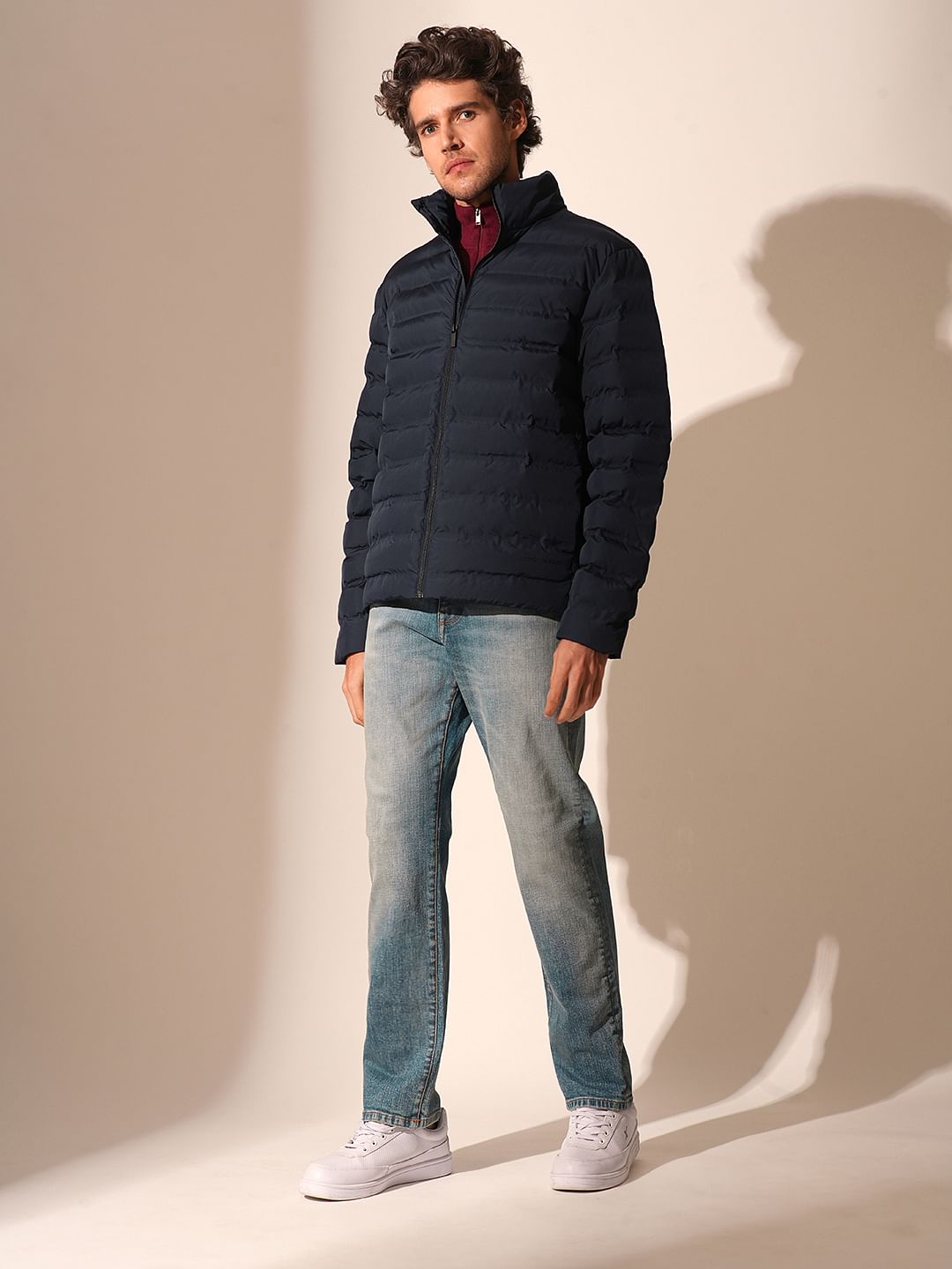 Blue High Neck Quilted Jacket