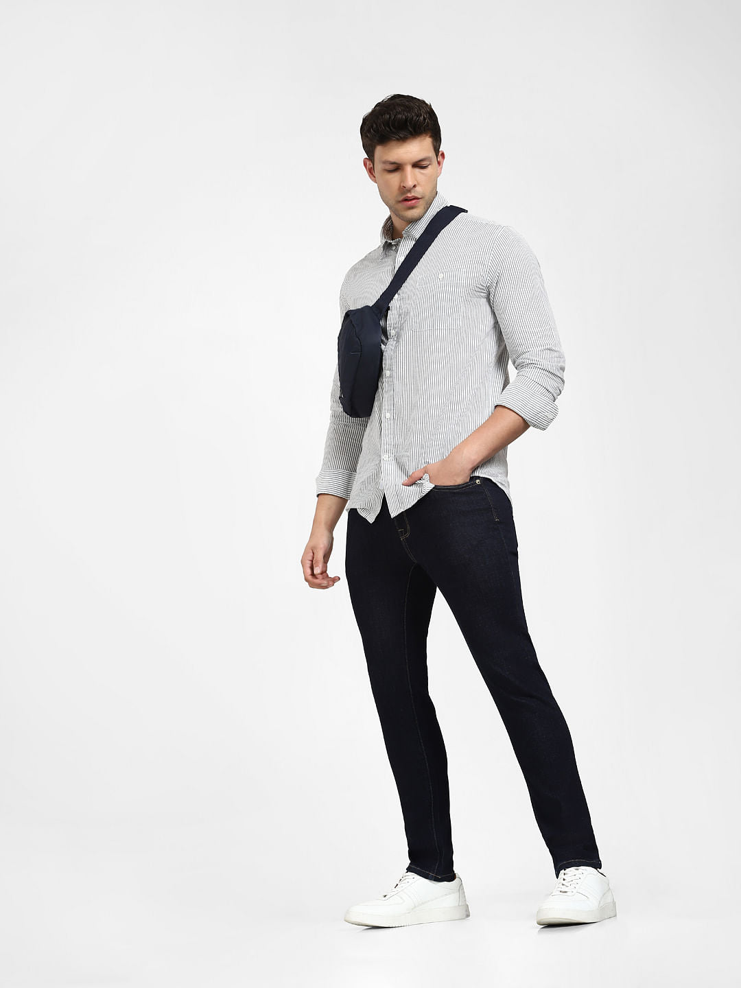 Dark Blue Mid Rise Slim Fit Jeans