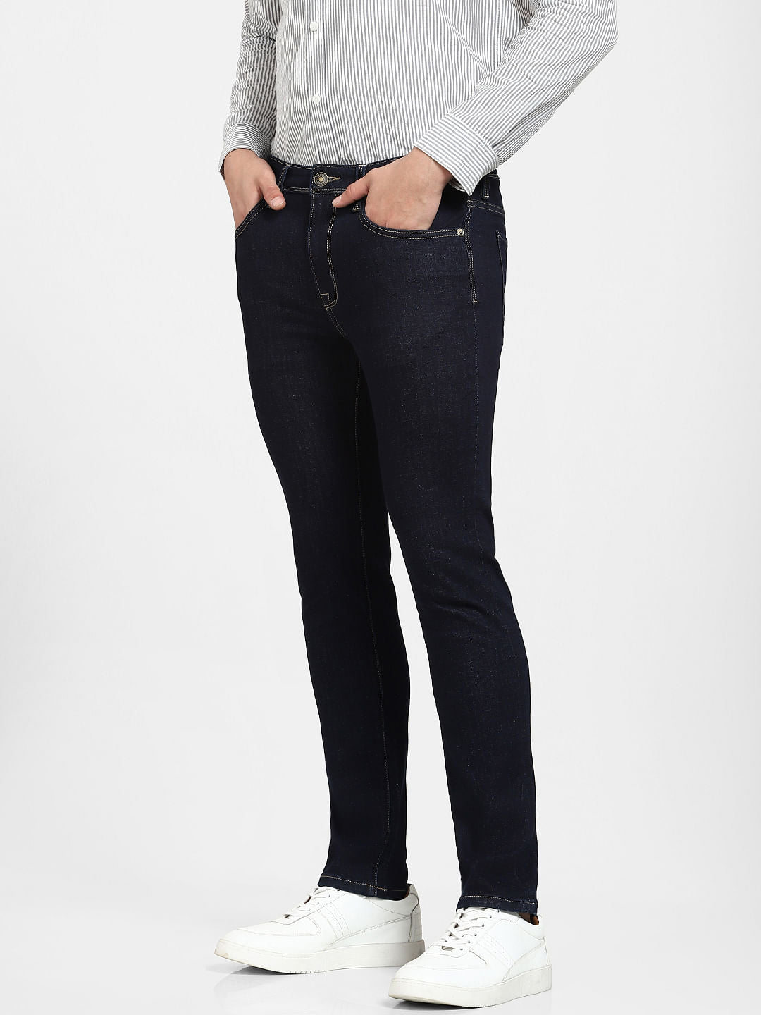 Dark Blue Mid Rise Slim Fit Jeans