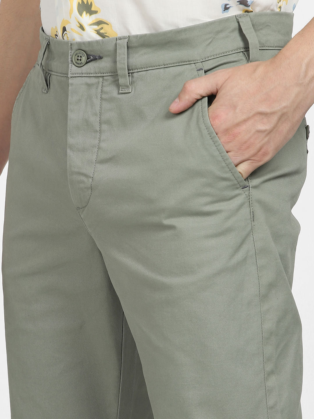 Green Mid Rise Slim Fit Pants