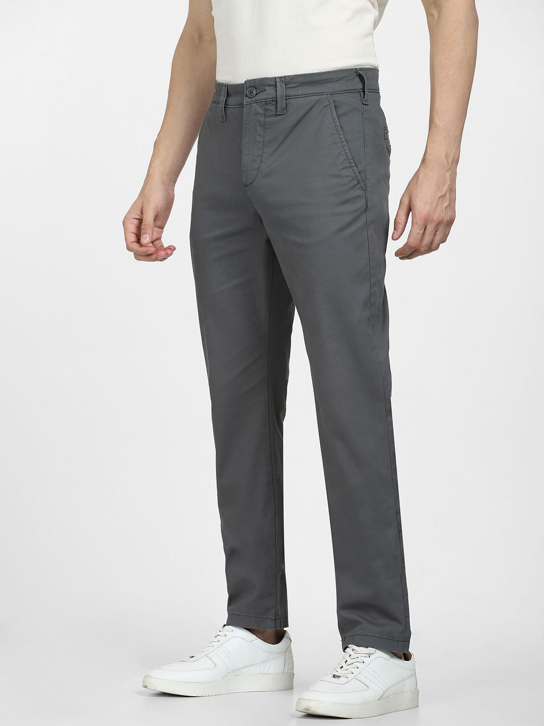 Dark Grey Mid Rise Slim Fit Pants