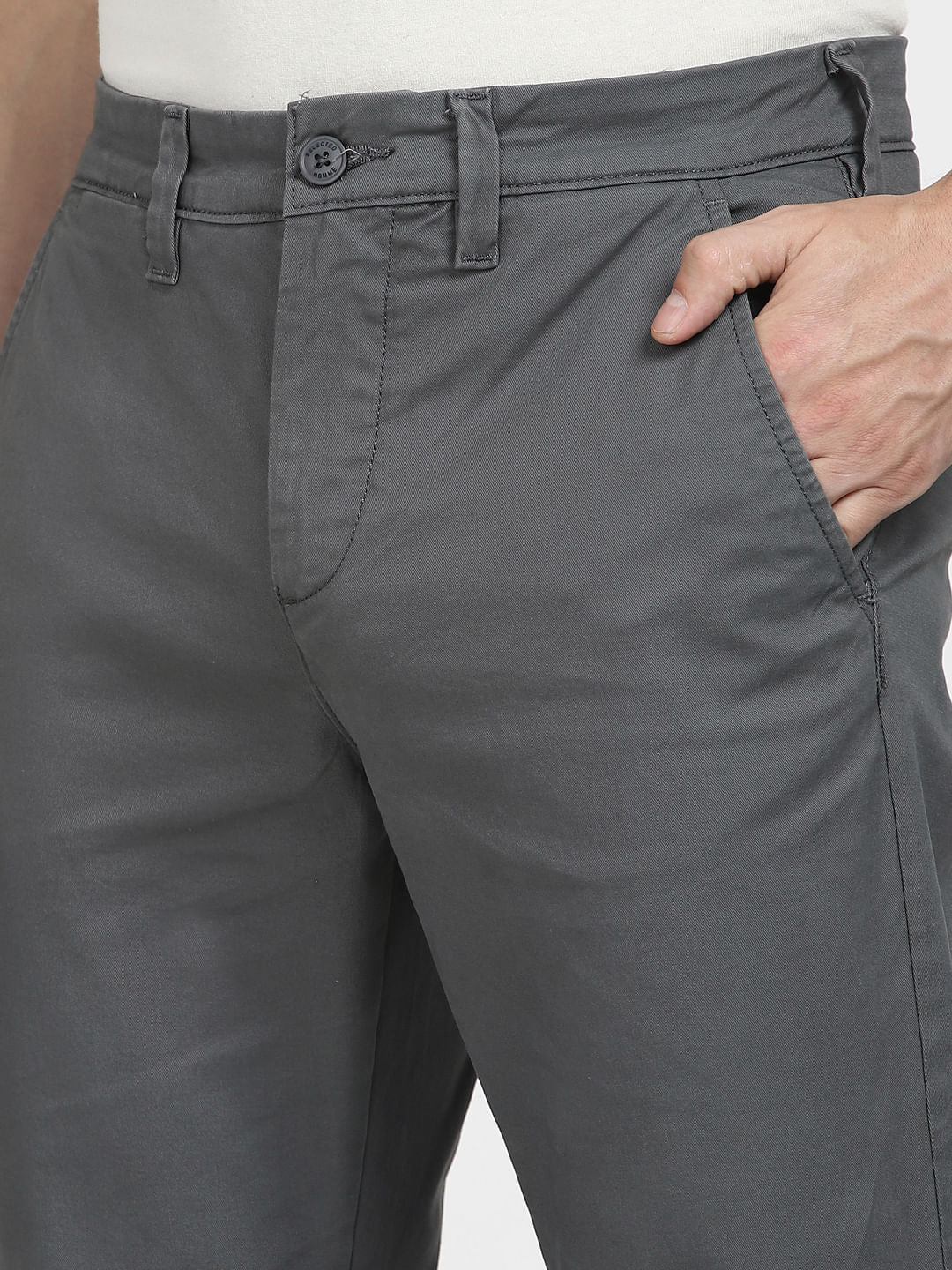 Dark Grey Mid Rise Slim Fit Pants