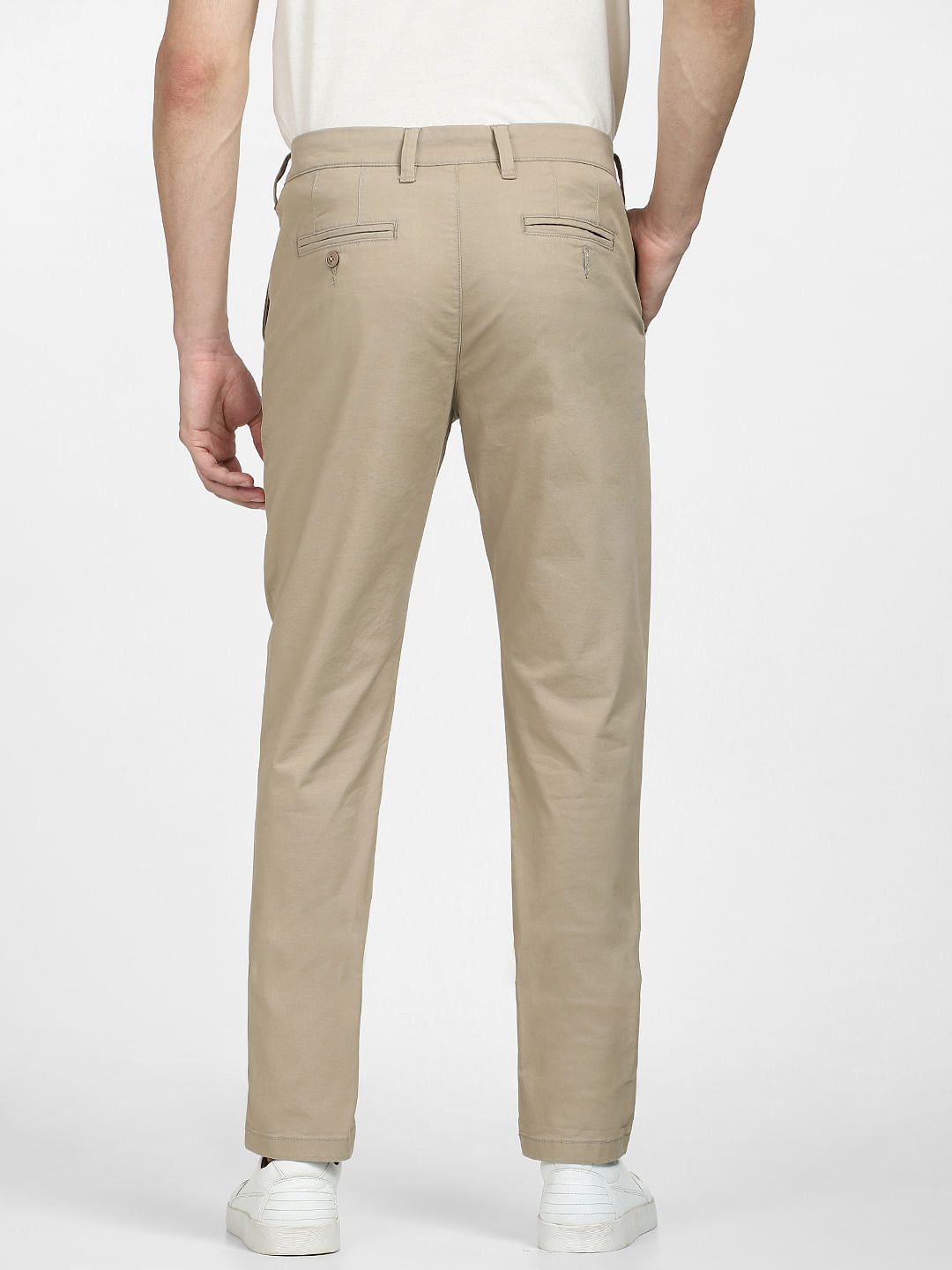 Beige Mid Rise Organic Cotton Pants