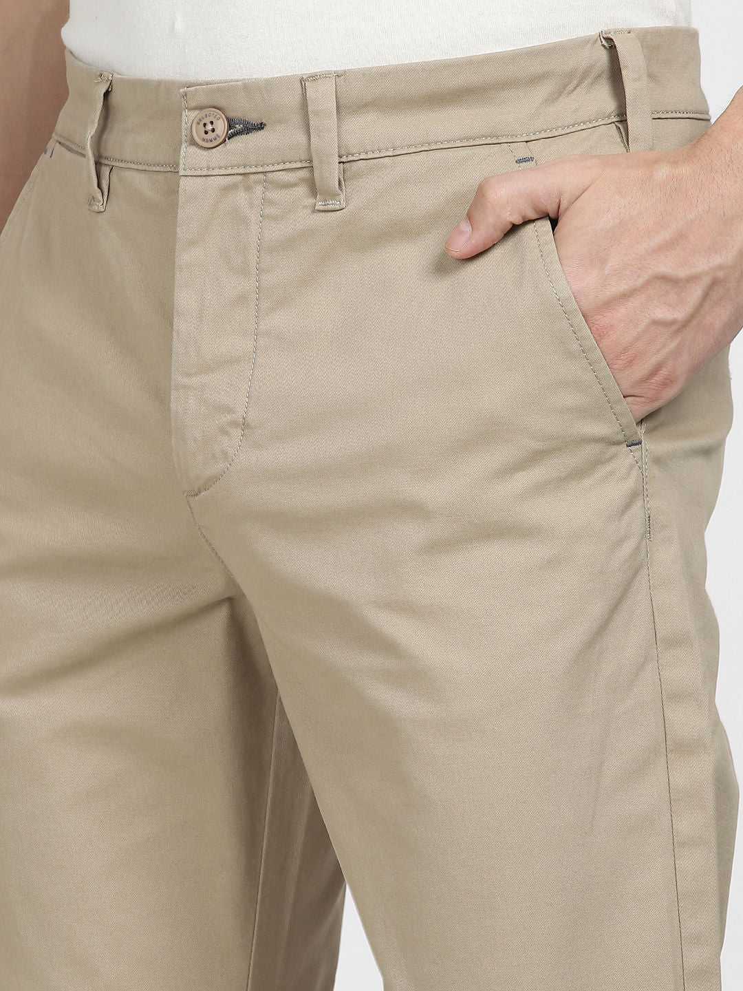 Beige Mid Rise Organic Cotton Pants