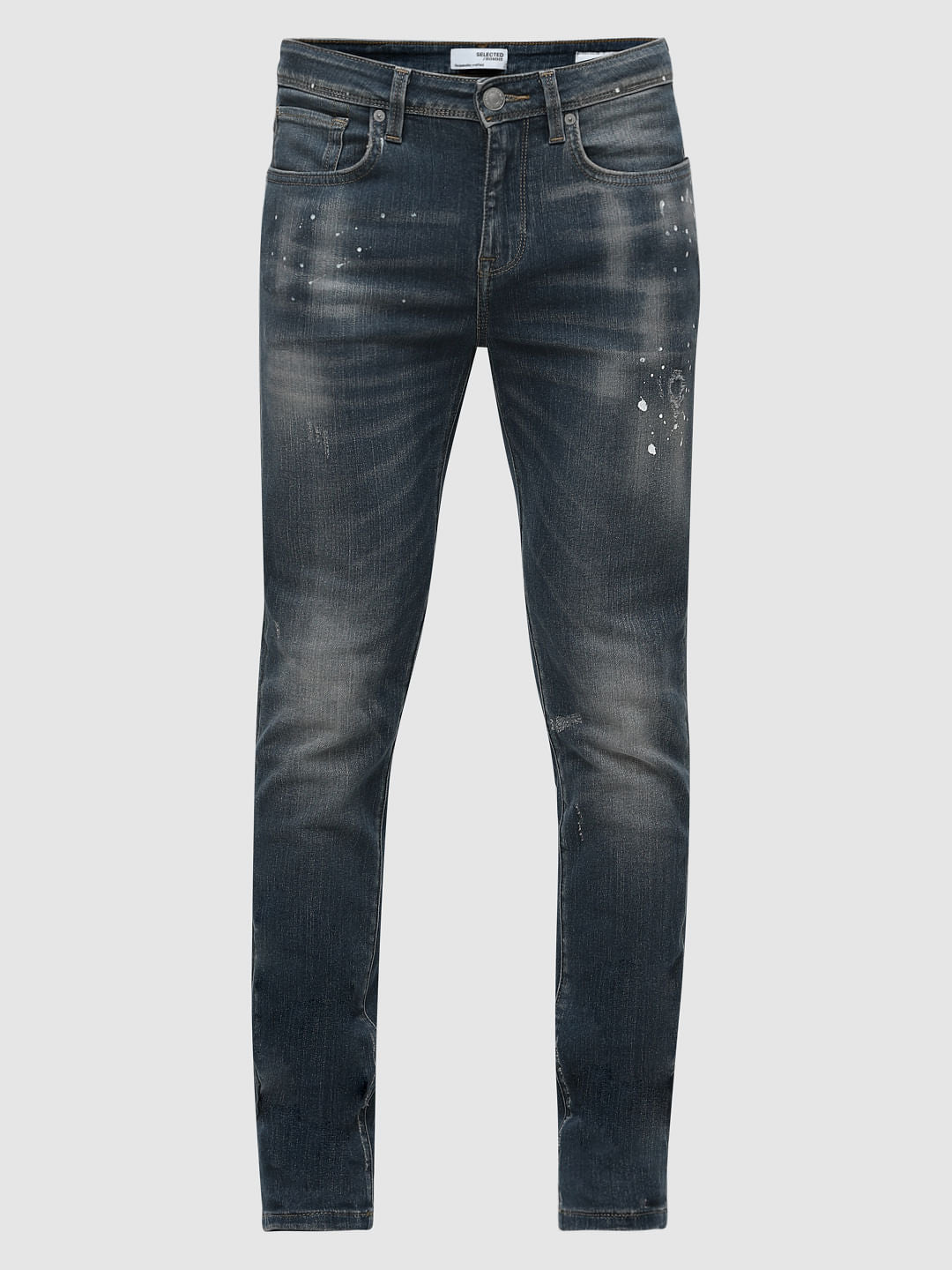 Blue Mid Rise Distressed Slim Fit Jeans