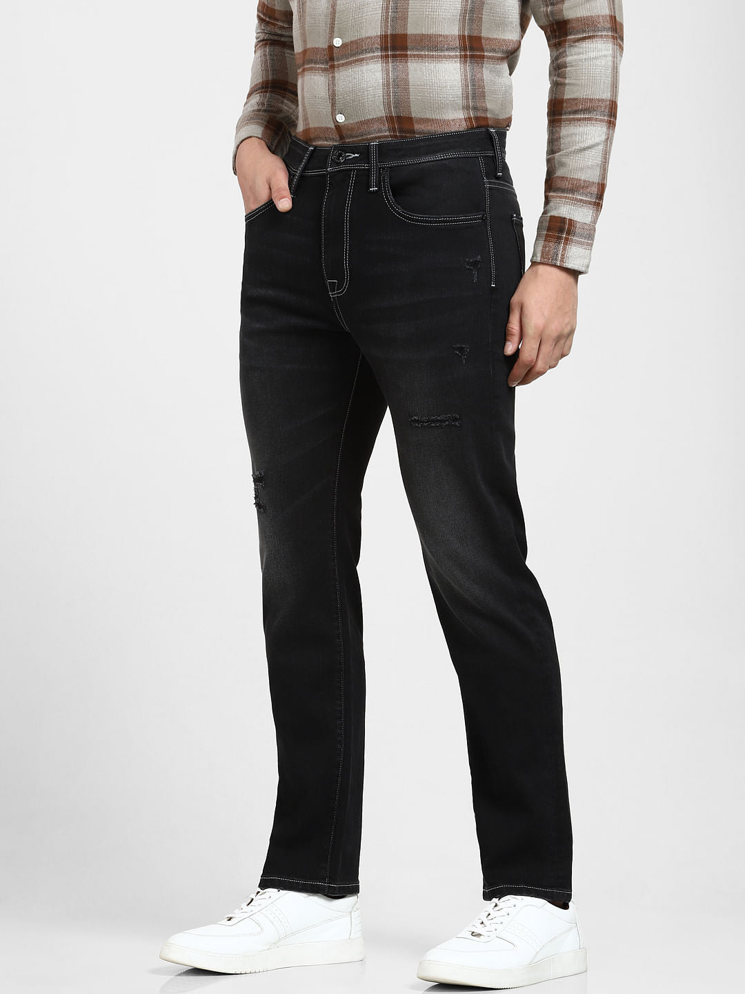 Black Mid Rise Straight Fit Jeans