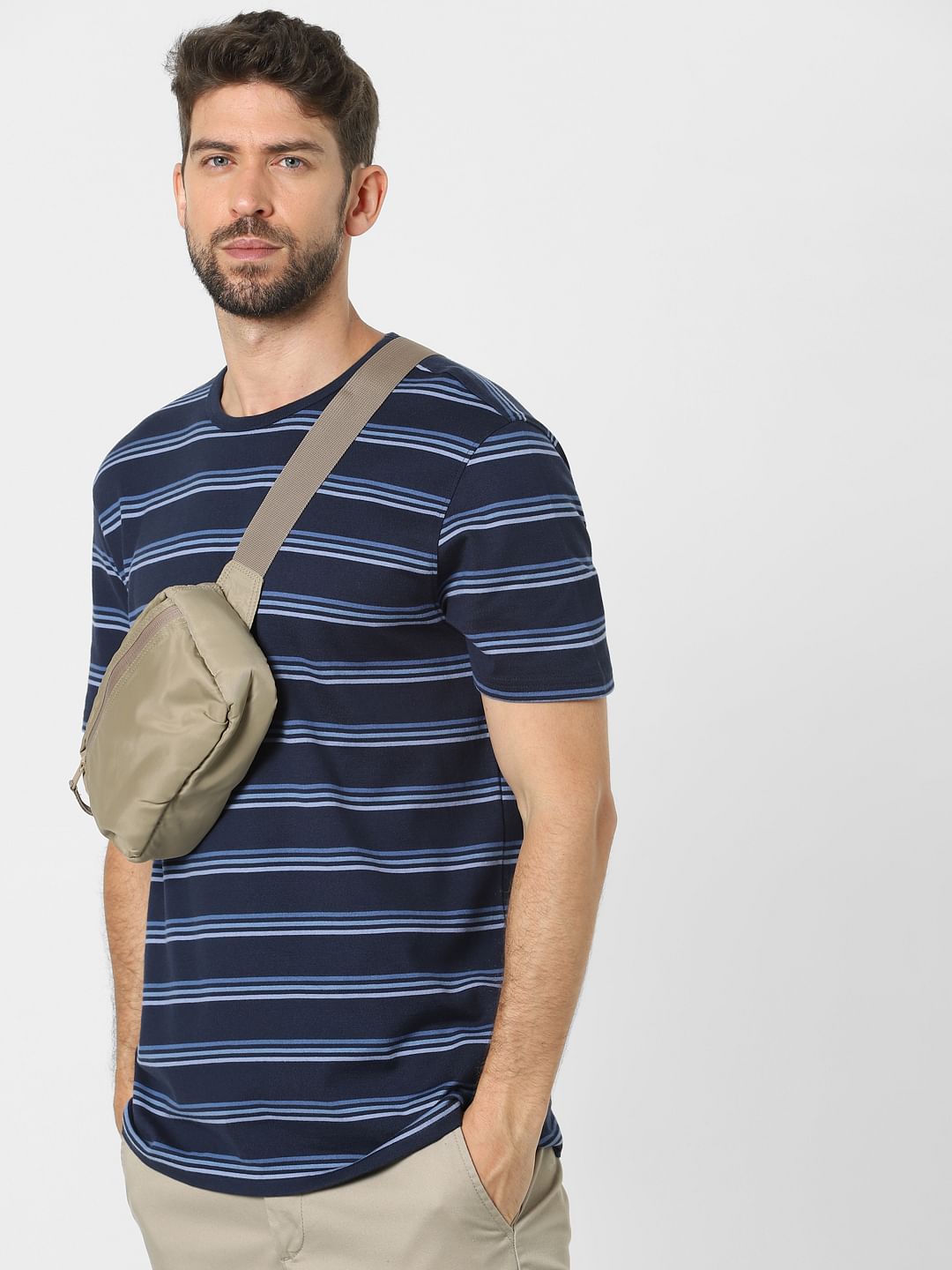 Blue Striped Crew Neck T-Shirt