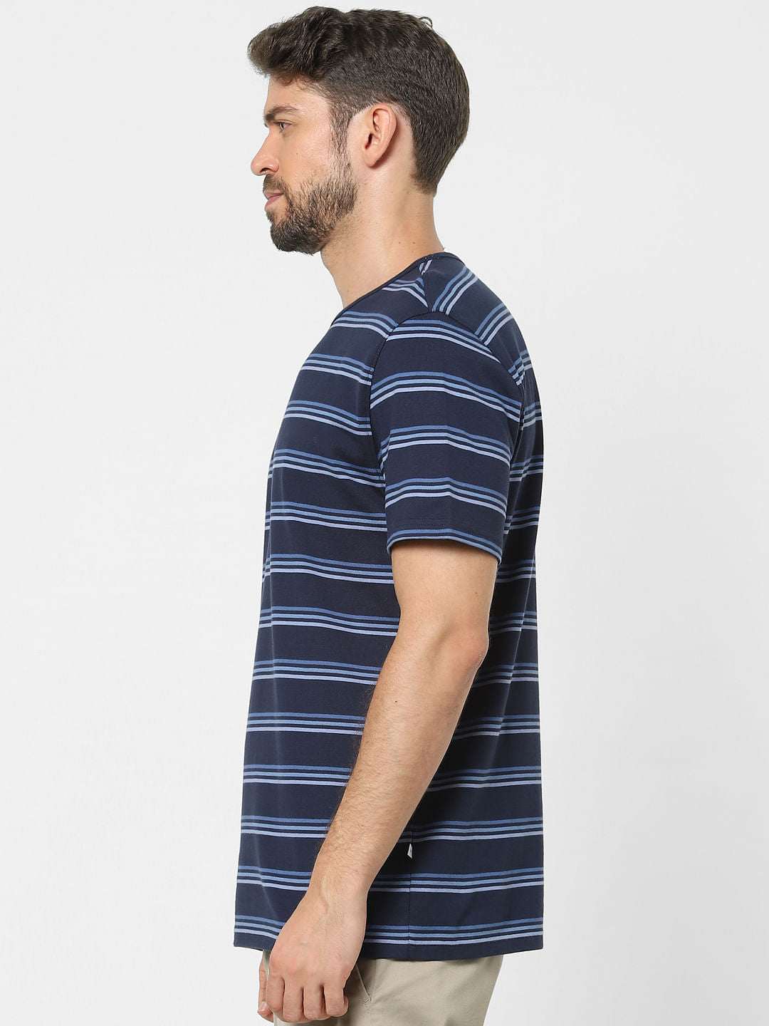 Blue Striped Crew Neck T-Shirt