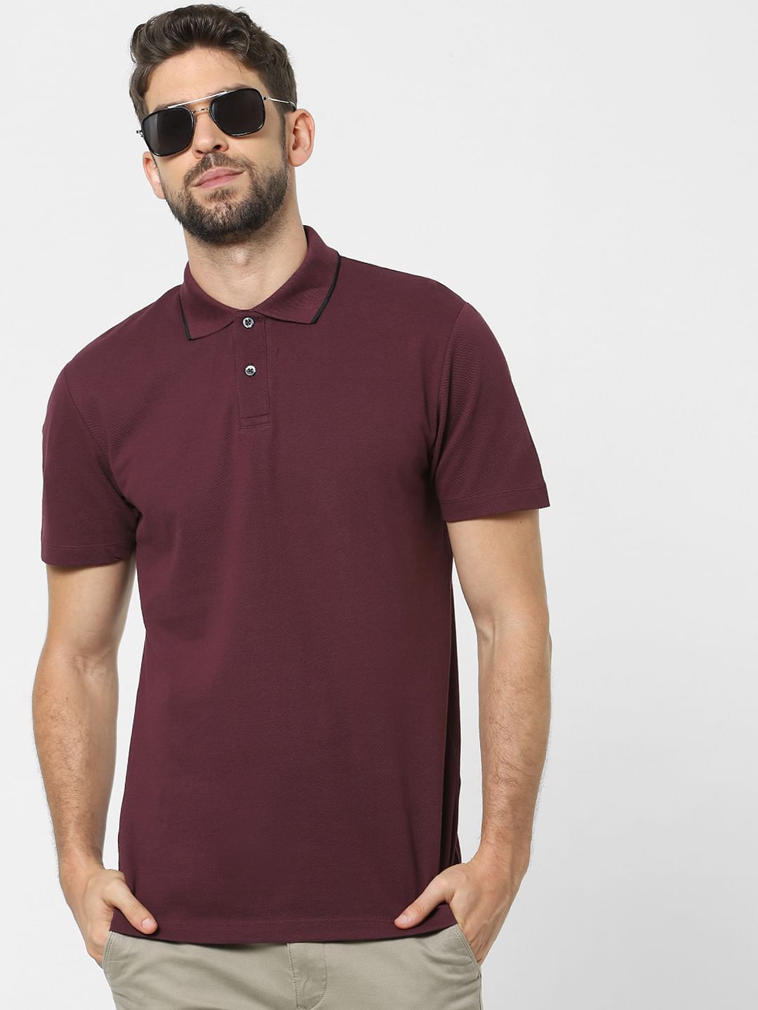 Maroon Organic Cotton Polo Neck T-Shirt