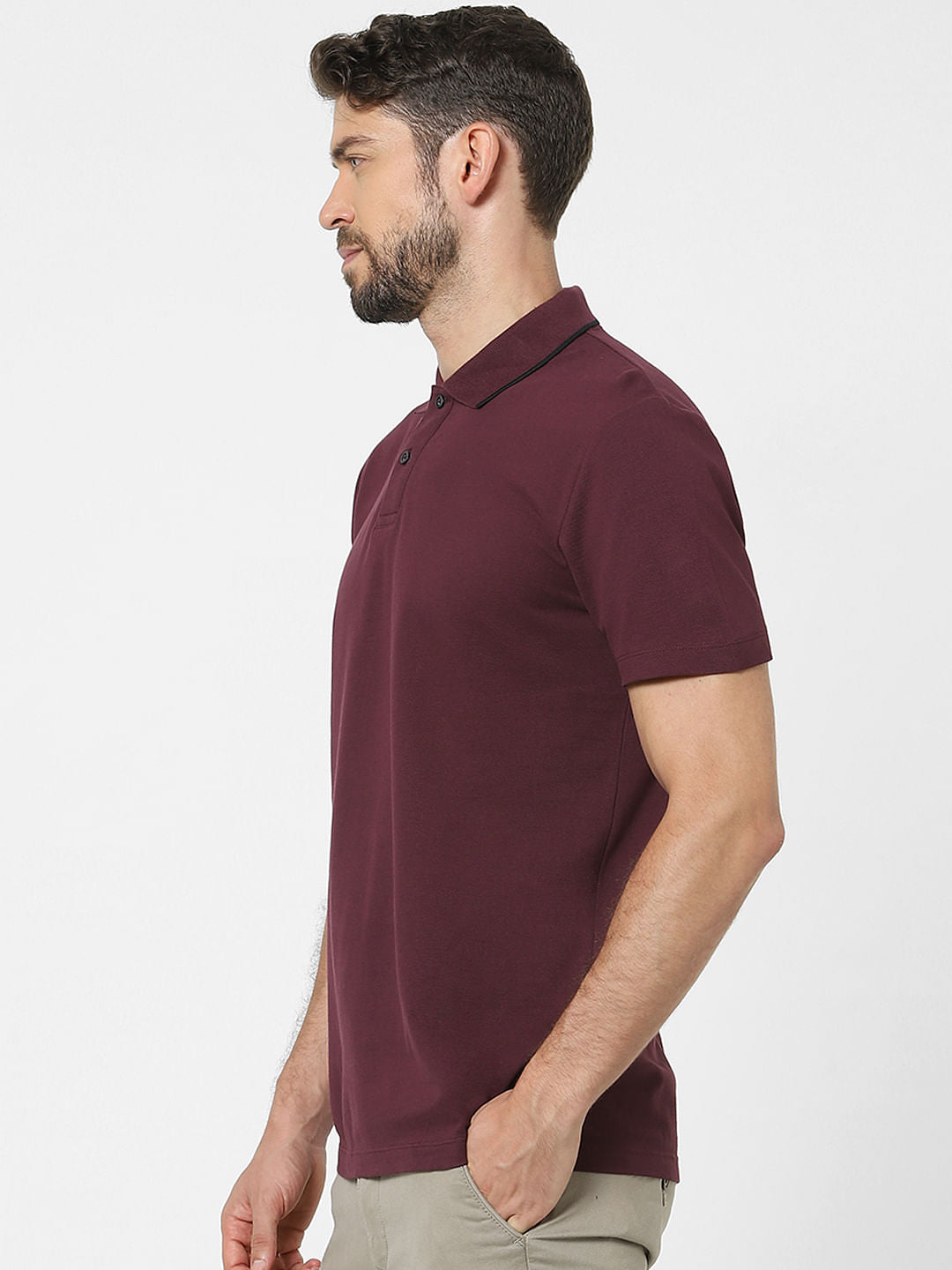 Maroon Organic Cotton Polo Neck T-Shirt