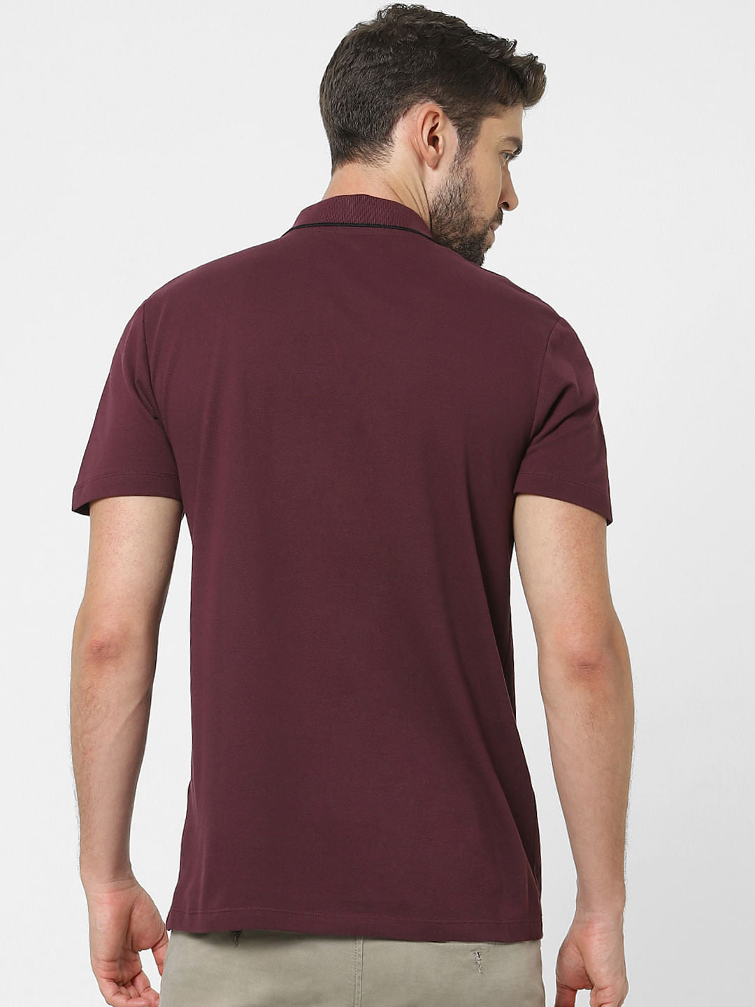 Maroon Organic Cotton Polo Neck T-Shirt