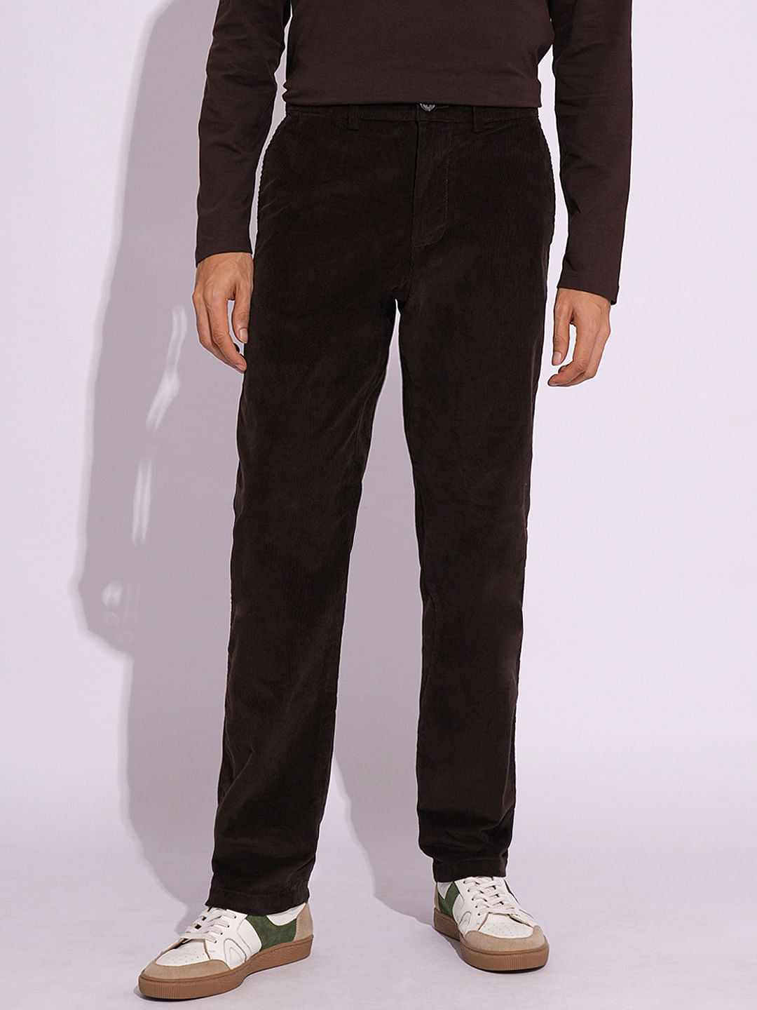 Brown Corduroy Straight Fit Pants