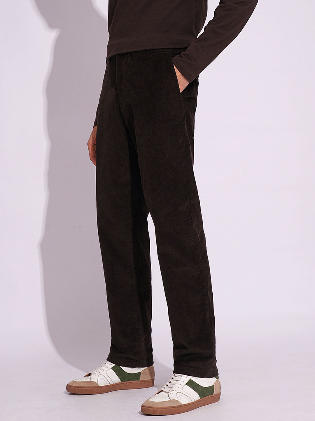 Brown Corduroy Straight Fit Pants