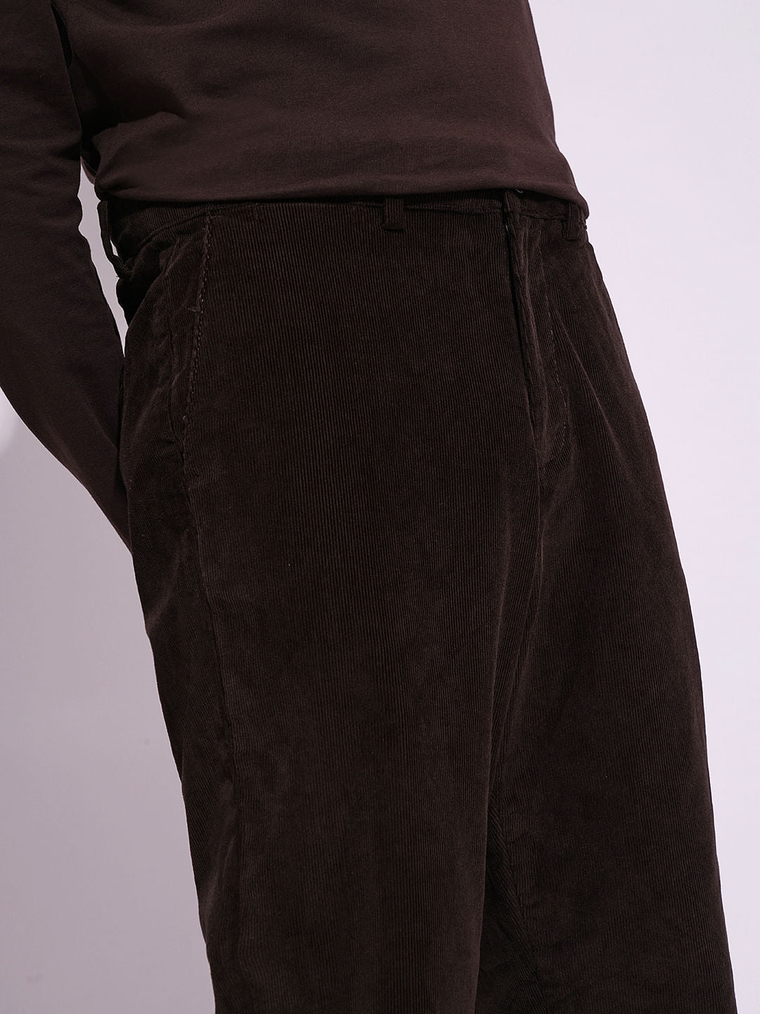 Brown Corduroy Straight Fit Pants