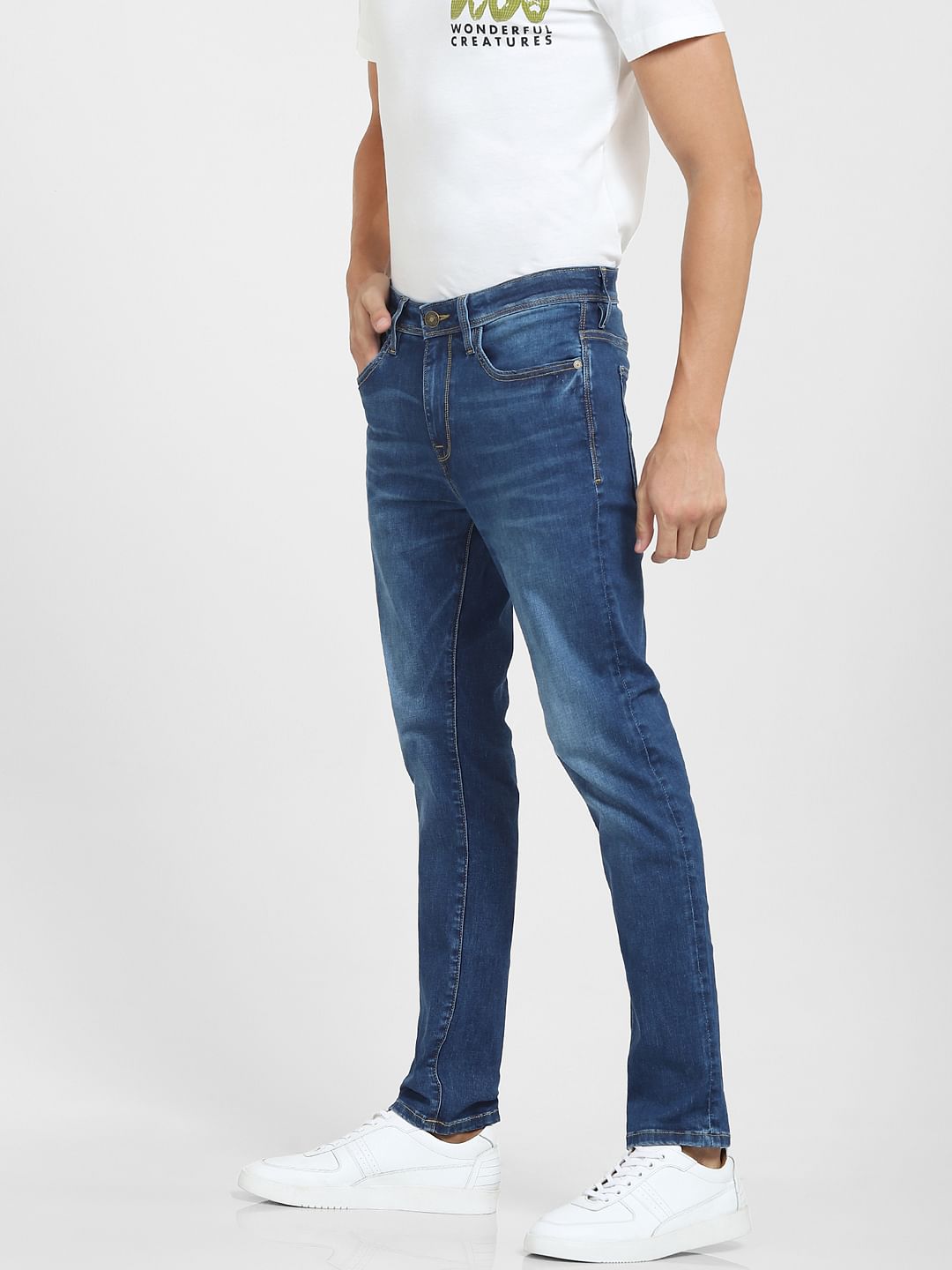 Blue Mid Rise Faded Slim Fit Jeans