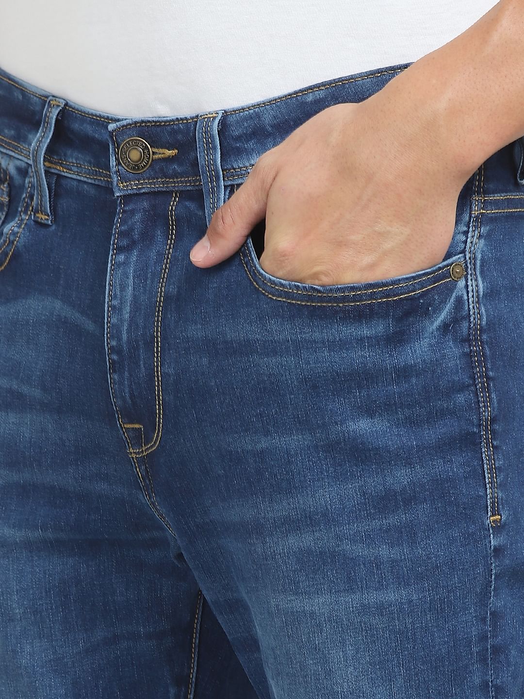 Blue Mid Rise Faded Slim Fit Jeans