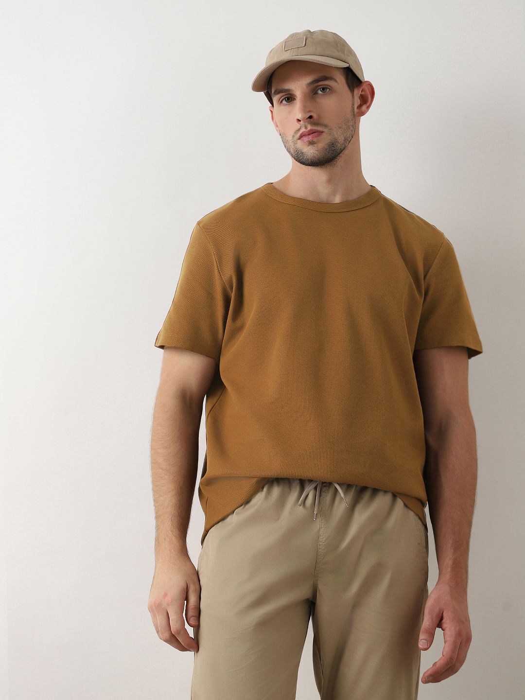 Dark Brown Pique Crew Neck T-shirt