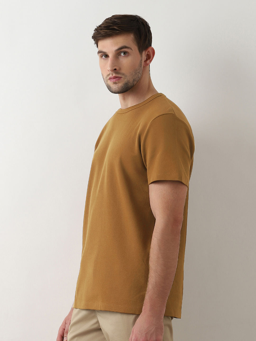 Dark Brown Pique Crew Neck T-shirt