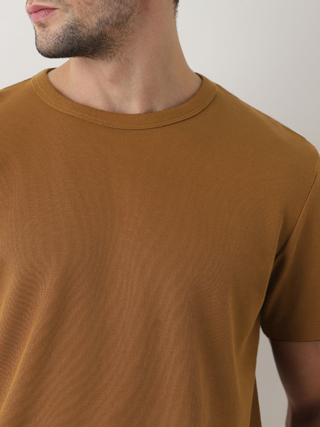 Dark Brown Pique Crew Neck T-shirt