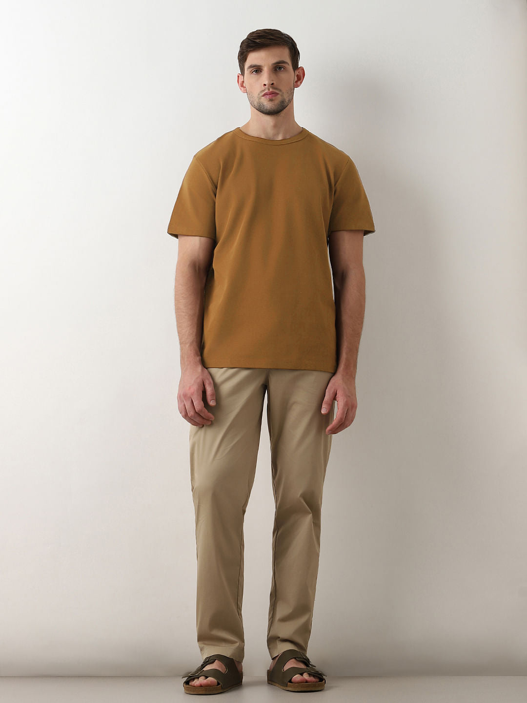 Dark Brown Pique Crew Neck T-shirt