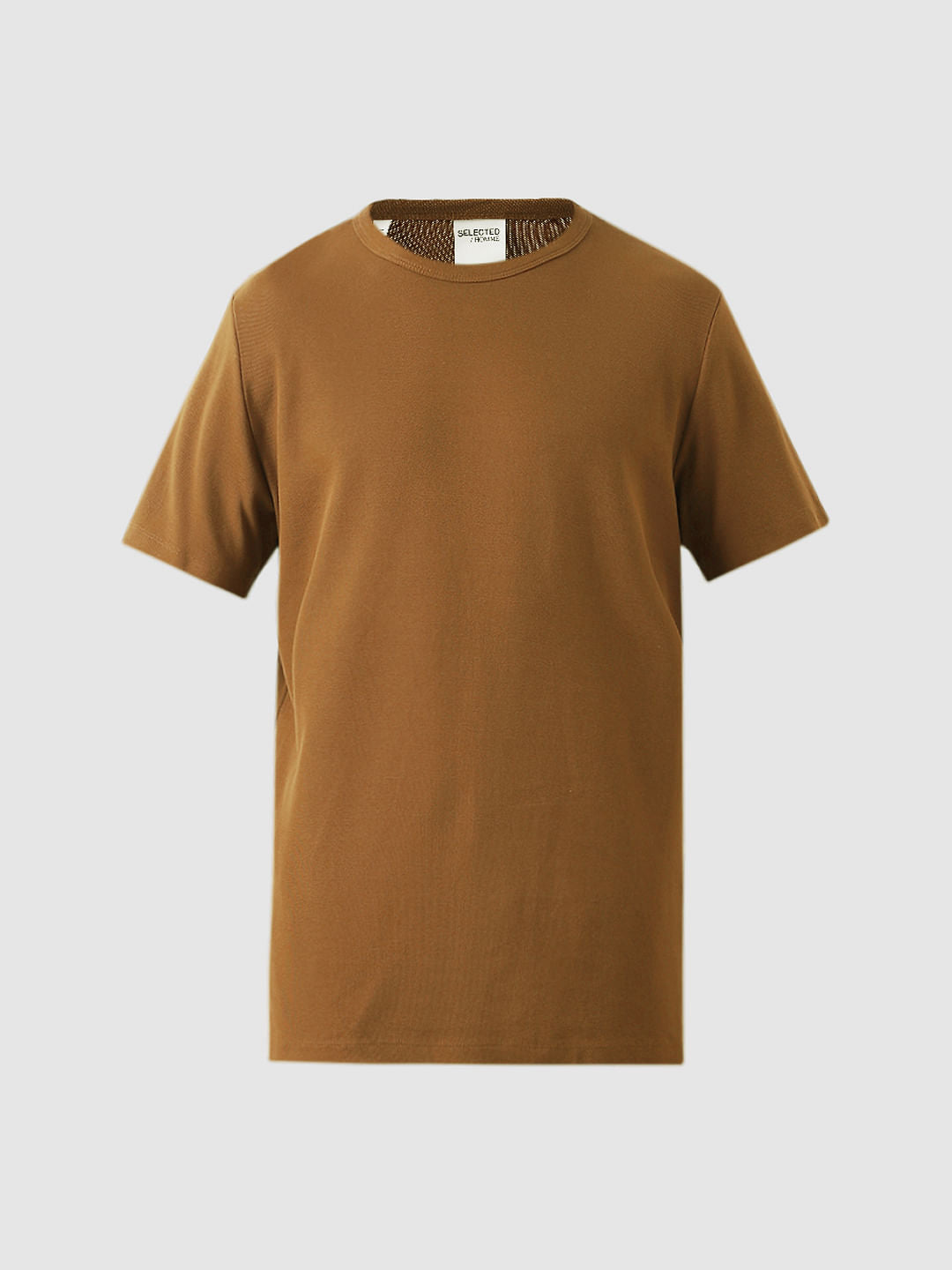 Dark Brown Pique Crew Neck T-shirt