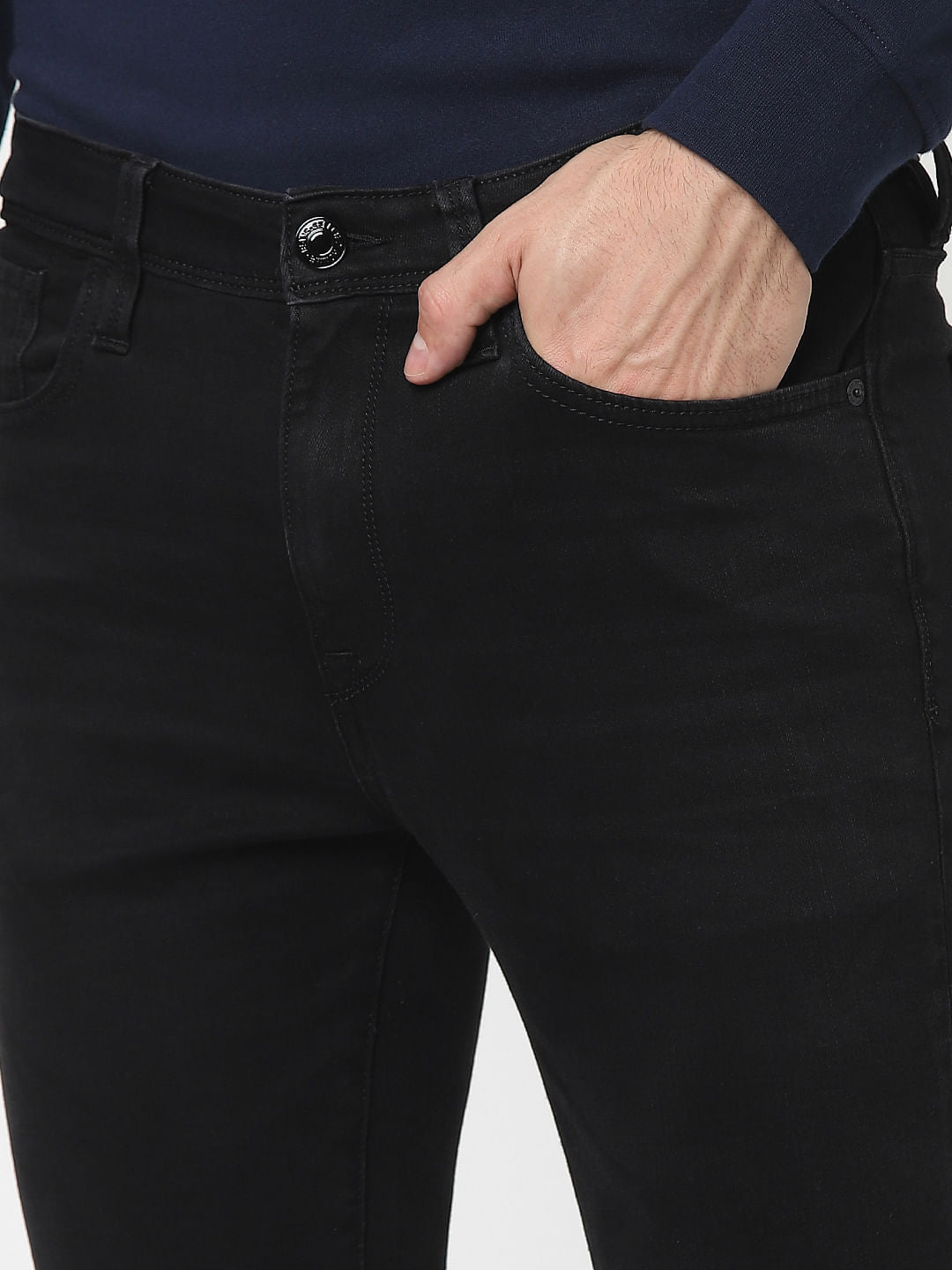 Black Mid Rise Organic Cotton Slim Jeans