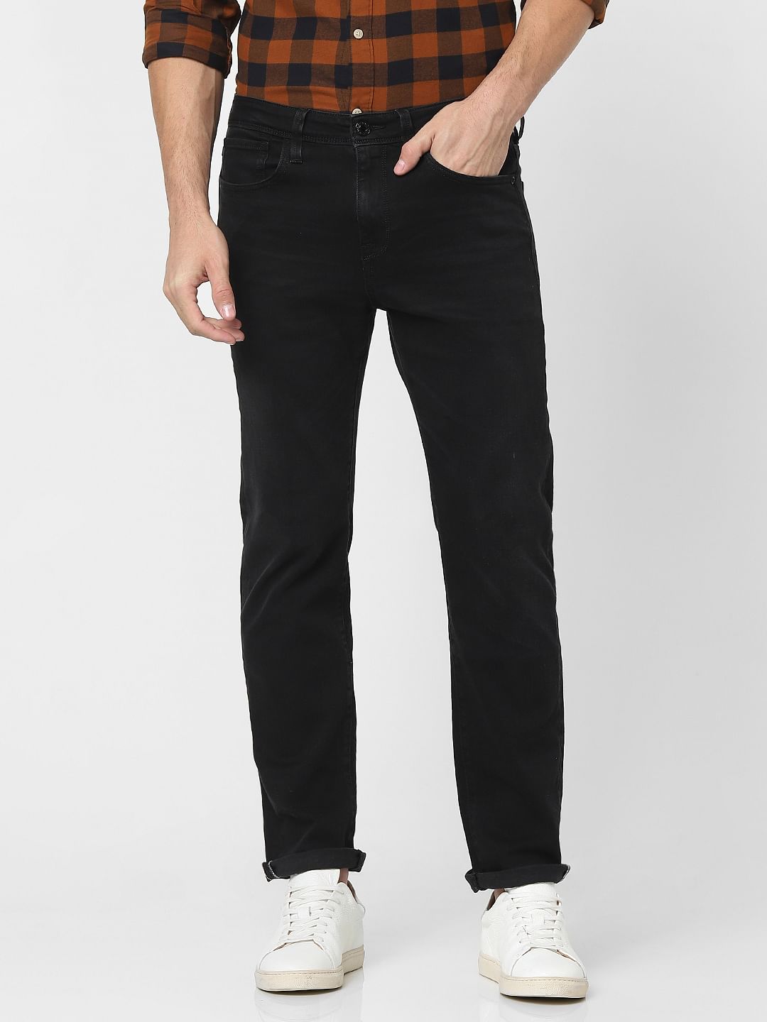 Black Mid Rise Straight Fit Jeans