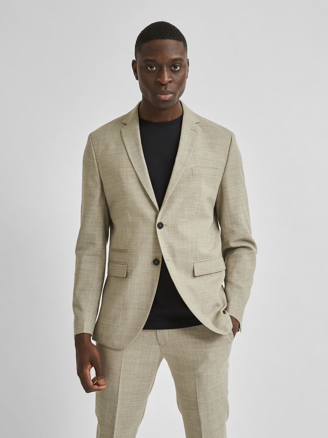 Beige Slim Fit Suit-Set Blazer